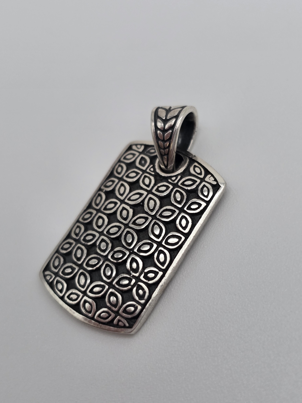Sterling Silver 925 Patterned Dog Tag Pendant